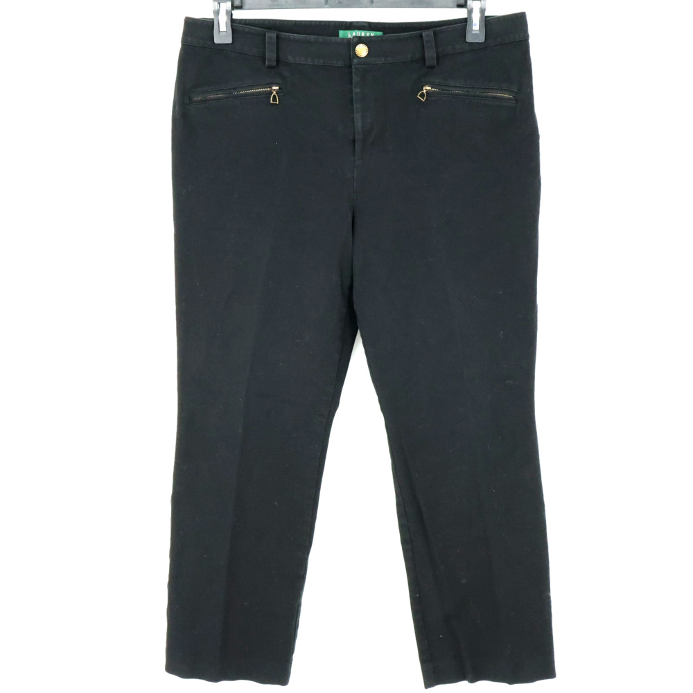 LRL Ralph Lauren Pants Jeans Petites 14P Black Cotton Stretch Preppy Equestrian